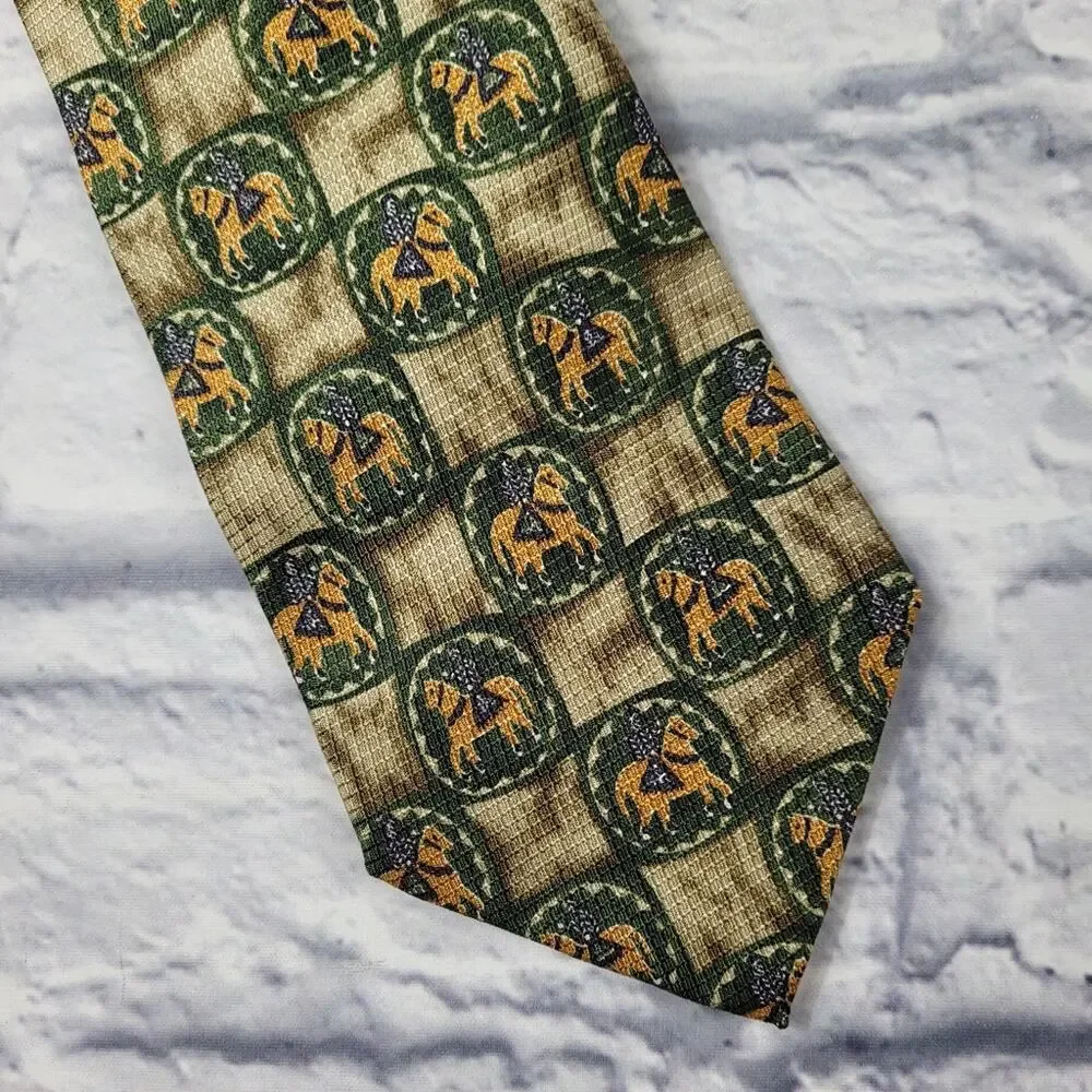 Dunhill Medieval Knight on Horse Medallion Silk Tie